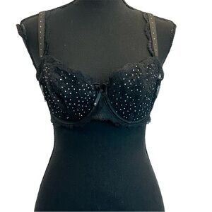 Chantelle black lace rhinestone sheer transparent bra Sz 34D